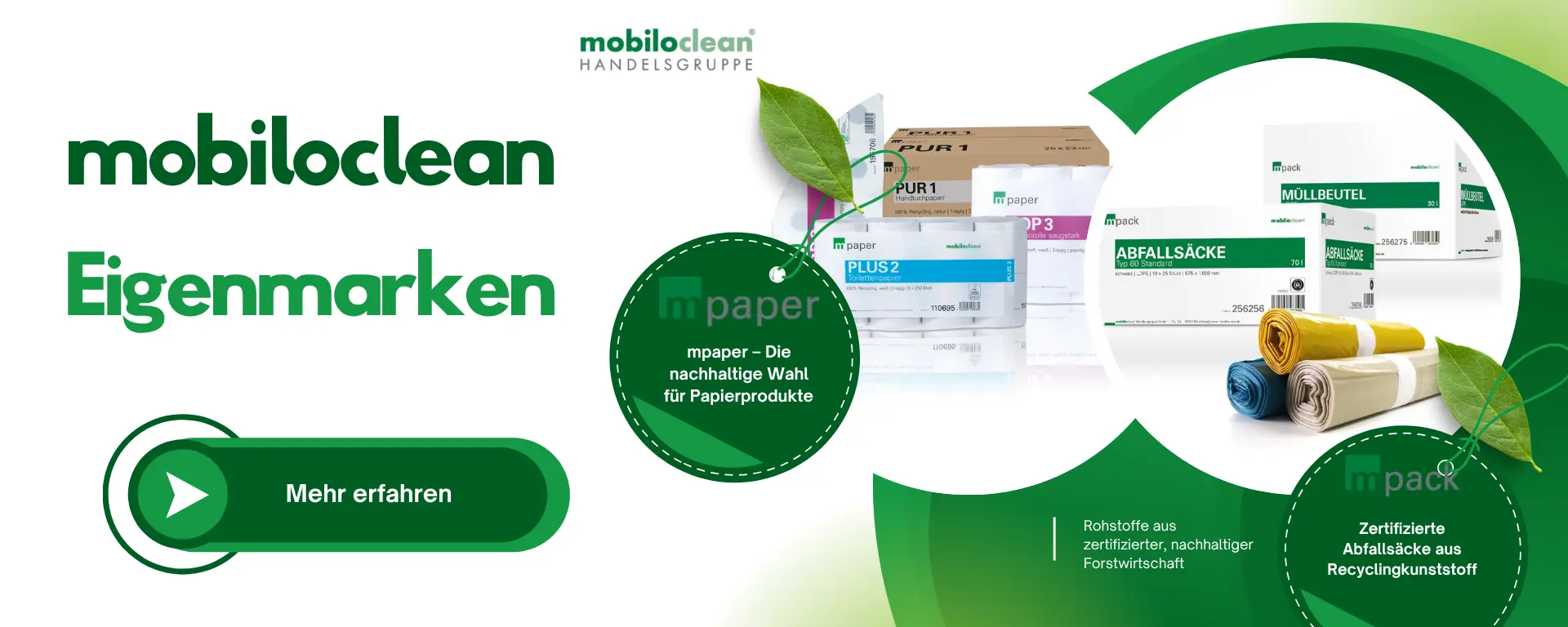 Verpackung von mpaper Handtuchpapier und Toilettenpapier für nachhaltige Reinigungslösungen