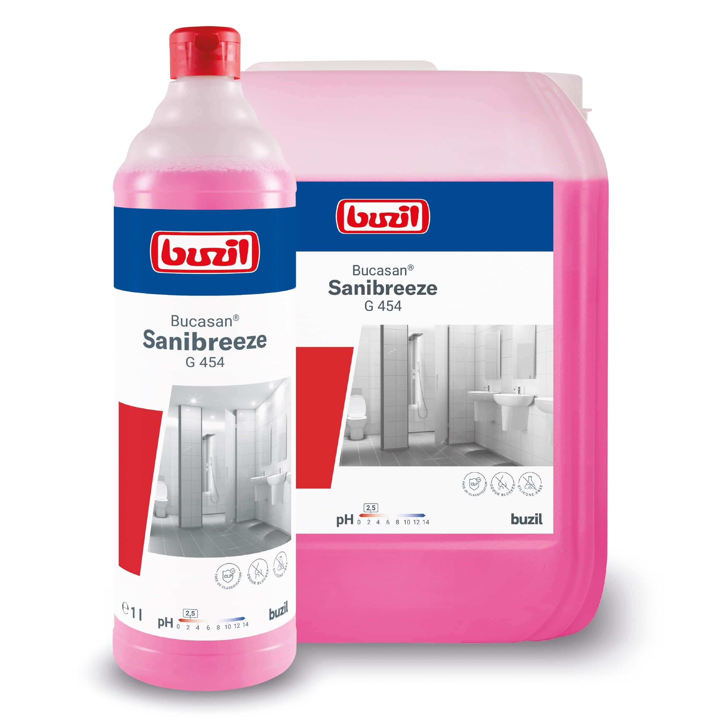 Buzil Bucasan Sanibreeze G 454 in Flasche und Kanister für professionelle Sanitärreinigung Buzil Bucasan Sanibreeze G 454 in Flasche und Kanister für professionelle Sanitärreinigung