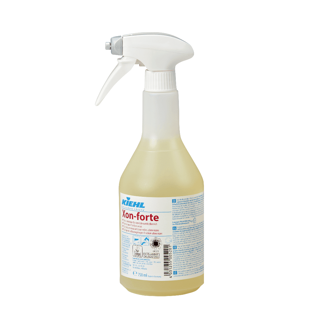 Kiehl Xon forte Küchenreiniger-Sprühflasche Kiehl Xon-forte Küchenreiniger in einer 750-ml-Sprühflasche mit weißem Sprühkopf für die professionelle Reinigung von Lebensmittelbereichen