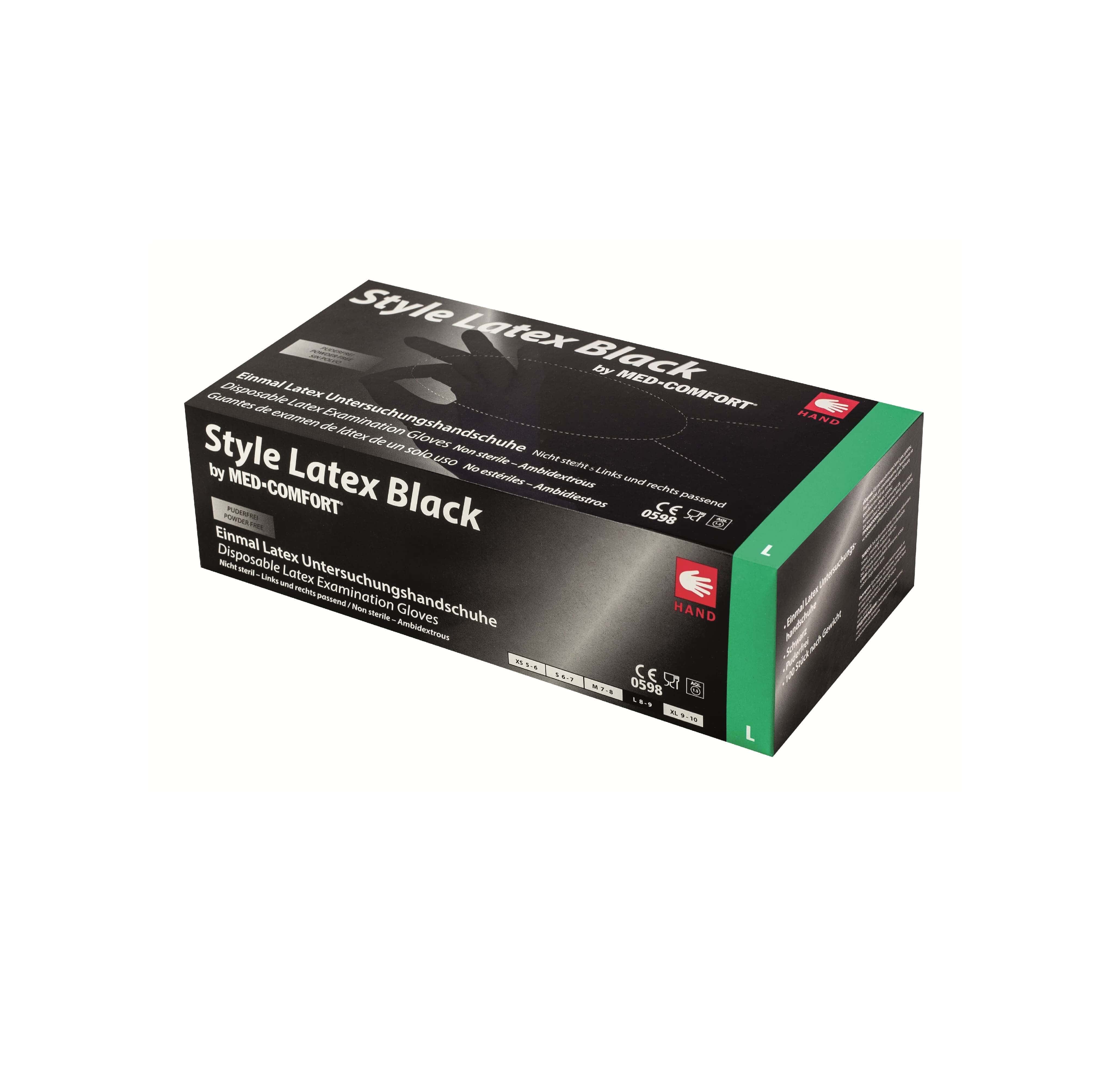 Med Comfort Style Latex Schwarz Einweghandschuhe Größe L Med Comfort Style Latex Schwarze Einweg-Untersuchungshandschuhe in der Box Größe L für professionelle Hygiene und Reinigung