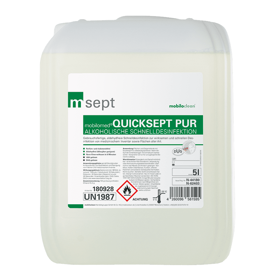Mobilomed Quicksept Pur Alkohol-Desinfektionskanister 5-Liter-Kanister mobilomed Quicksept Pur Desinfektionsmittel auf Alkoholbasis