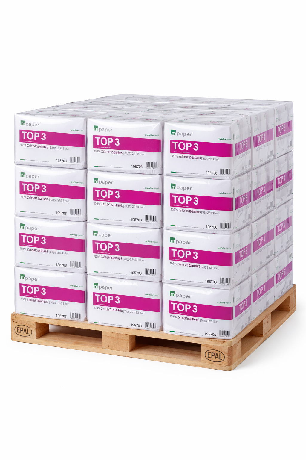 mpaper Toilettenpapier Top³ 3-lagig hochweiß – Palette (21 Pack à 72 Rollen)
