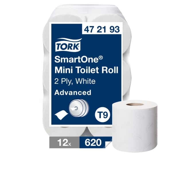 Tork SmartOne Mini-Toilettenpapierrolle, 2-lagig, Weiß Tork SmartOne Mini-Toilettenpapierrolle, 2-lagig, Weiß, T9, Packung mit 12 Rollen