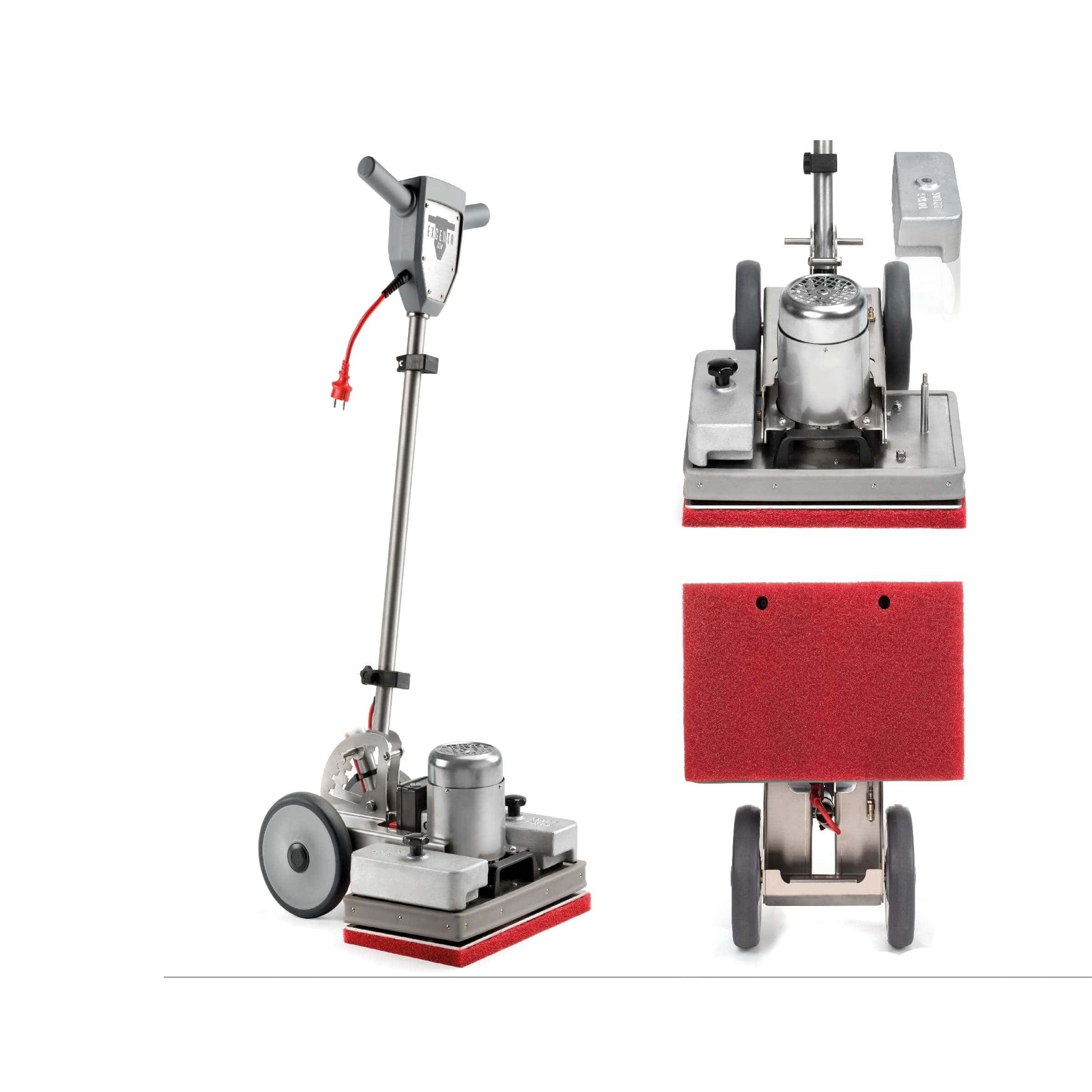 Orbitale Bodenreinigungsmaschine Orbital-Bodenmaschine mit rechteckigem roten Reinigungspad und Metallgehäuse für die professionelle Bodenpflege und -pflege