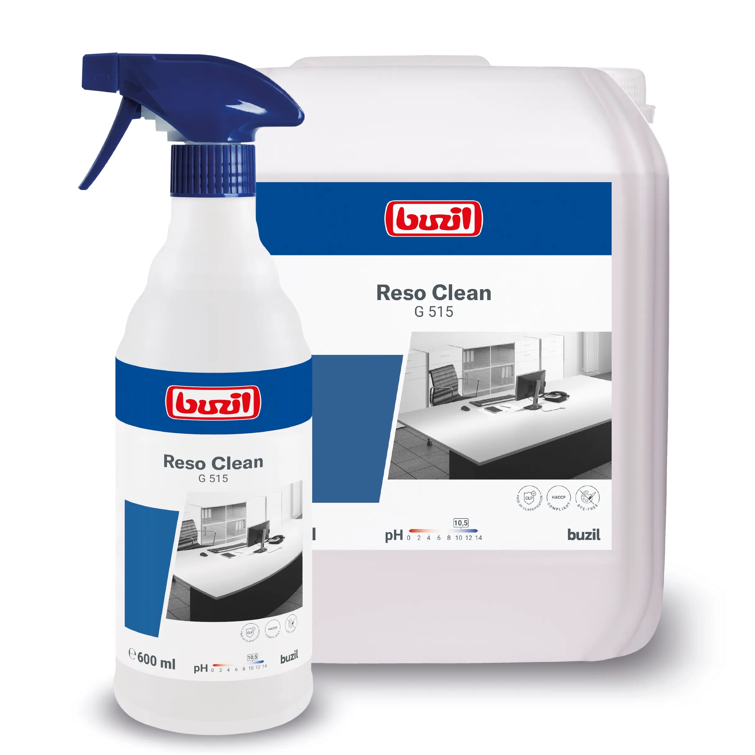 Buzil Reso Clean G 515 in Sprühflasche und Kanister für professionelle Reinigung Buzil Reso Clean G 515 in Sprühflasche und Kanister für professionelle Reinigung