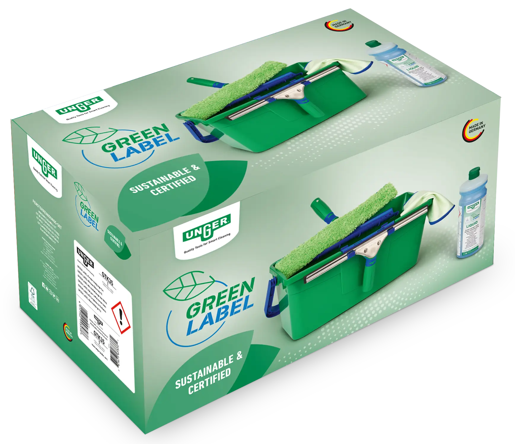 Unger Green Label Fensterreinigungsset mit Eimer, Einwascher und Abzieher, nachhaltig und zertifiziert
