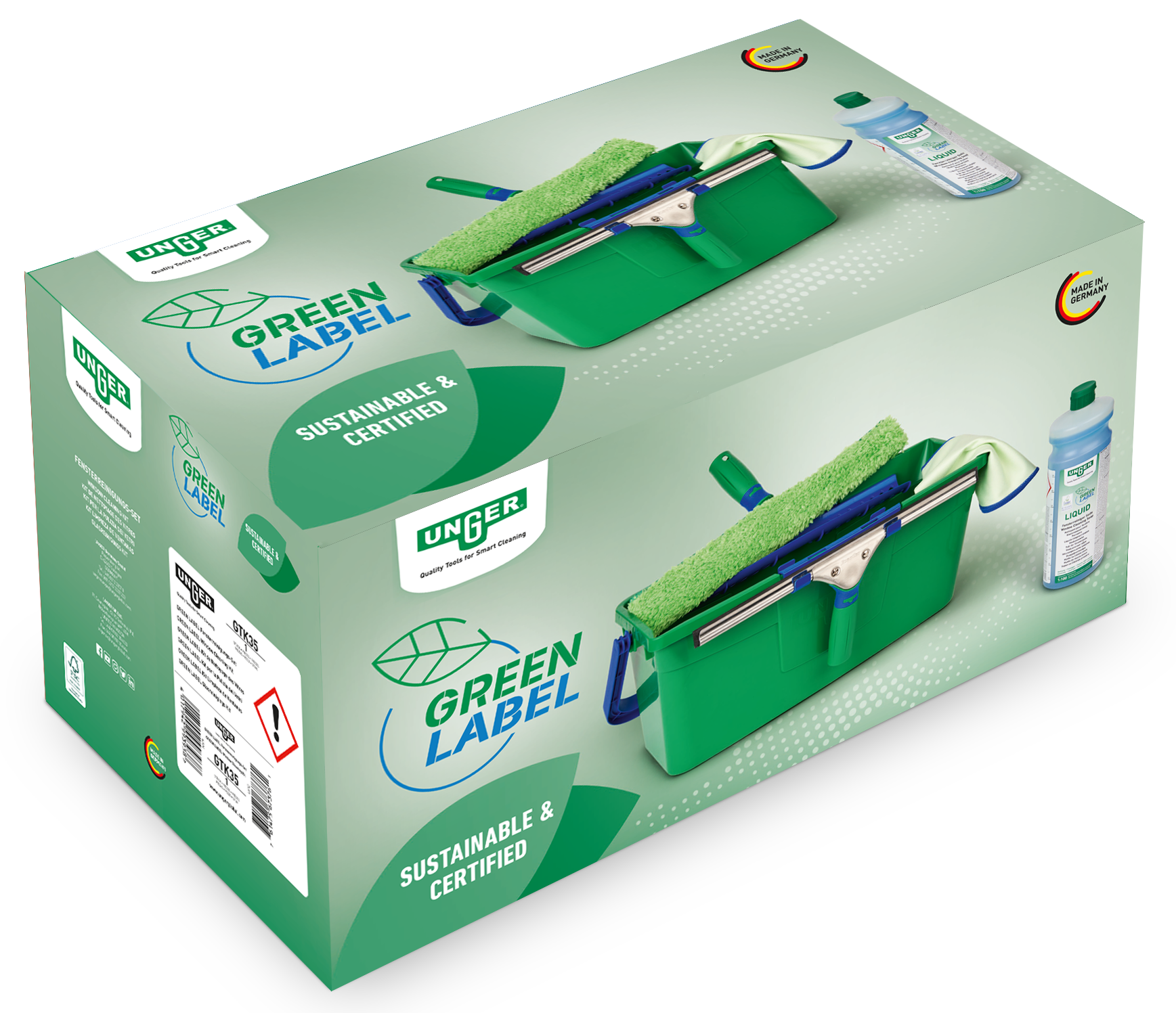 Unger Green Label Fensterreinigungsset mit Eimer, Einwascher und Abzieher, nachhaltig und zertifiziert