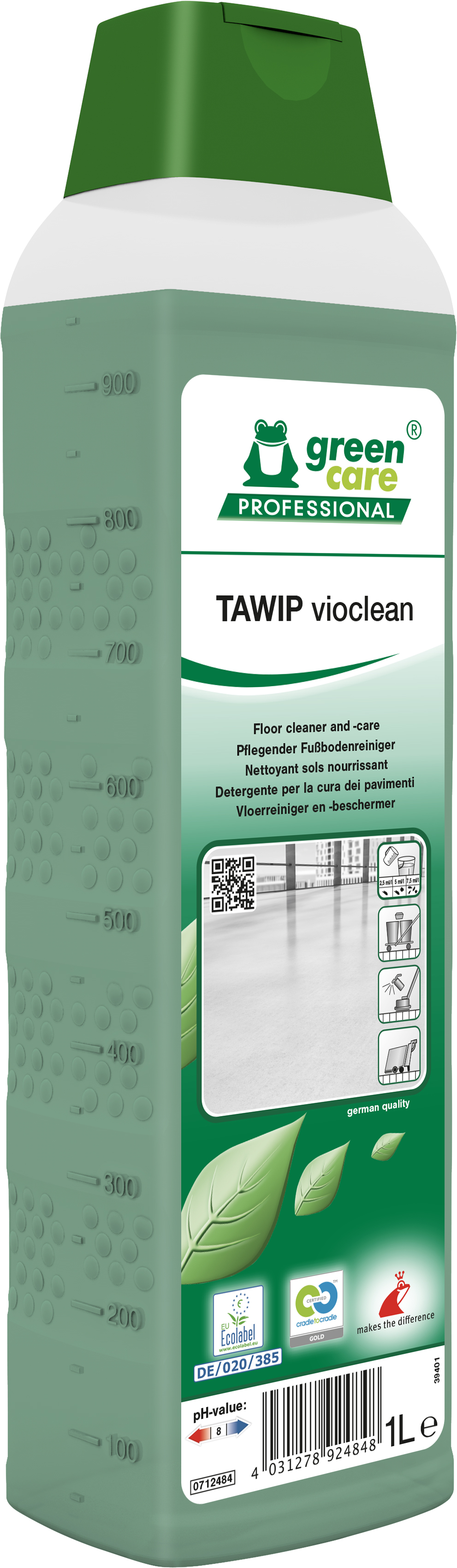 Green Care Professional Tawip vioclean Bodenreiniger in der 1-Liter-Dosierflasche für die professionelle Bodenpflege