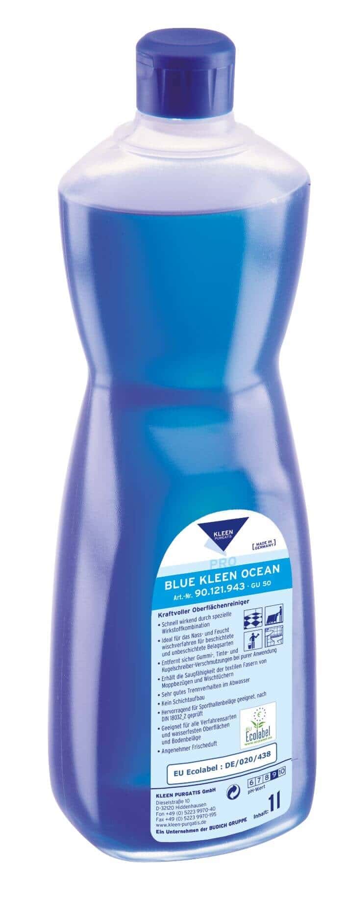 Blue Kleen Ocean Oberflächenreiniger 1 Liter Blue Kleen Ocean Oberflächenreiniger in einer 1-Liter-Plastikflasche mit blauem Verschluss für die professionelle Bodenpflege