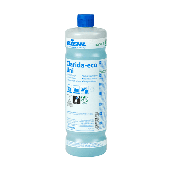 Kiehl Clarida-eco Uni Universalreiniger Kiehl Clarida-eco Uni in einer 1000 ml Flasche mit blauem Verschluss und Etikett.
