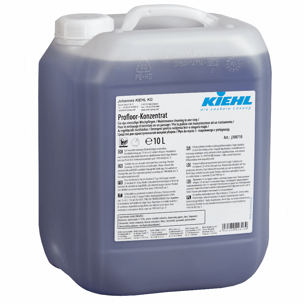 Kiehl Profloor Bodenreiniger-Konzentrat 10L Kiehl Profloor Bodenreiniger-Konzentrat im 10-Liter-Kanister mit blauer Flüssigkeit für die professionelle Bodenreinigung