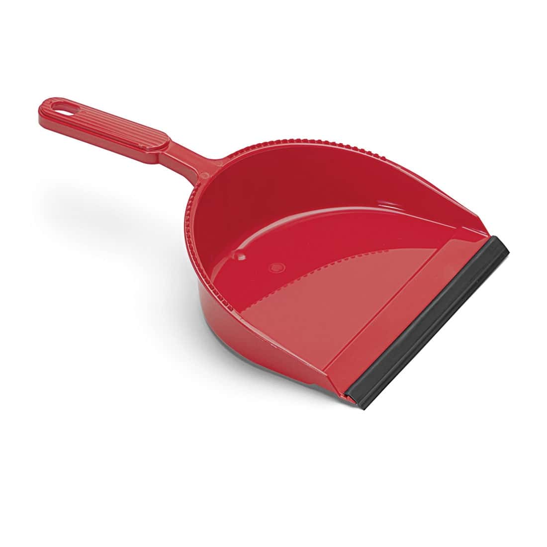 Rote Kehrschaufel mit schwarzer Gummilippe und ergonomischem Griff für effiziente Schmutzaufnahme in der Gebäudereinigung. Rote Kehrschaufel mit schwarzer Gummilippe und ergonomischem Griff für effiziente Schmutzaufnahme in der Gebäudereinigung.