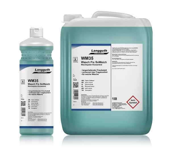 Langguth WM35 Weichspülerkonzentrat Langguth WM35 Weichspülerkonzentrat in der Flasche und im 10-Liter-Kanister für die professionelle Wäschepflege