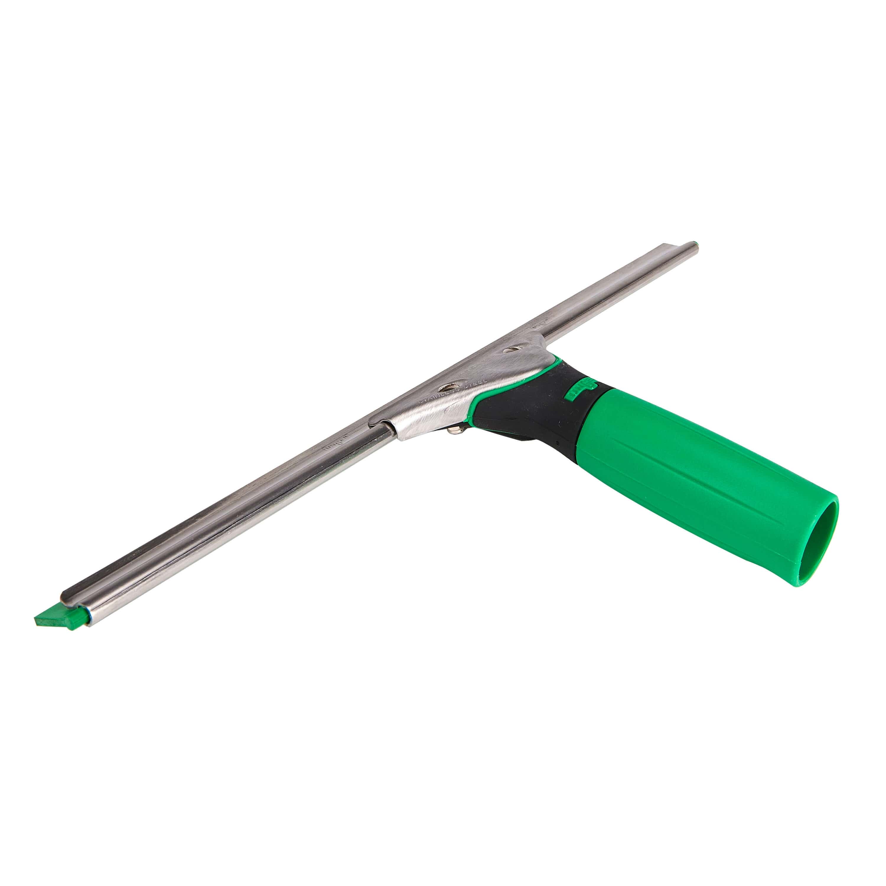 Unger Fensterabzieher mit grünem Griff Unger Fensterabzieher mit Edelstahlkanal und ergonomischem grünem Griff für professionelle Glasreinigungsaufgaben