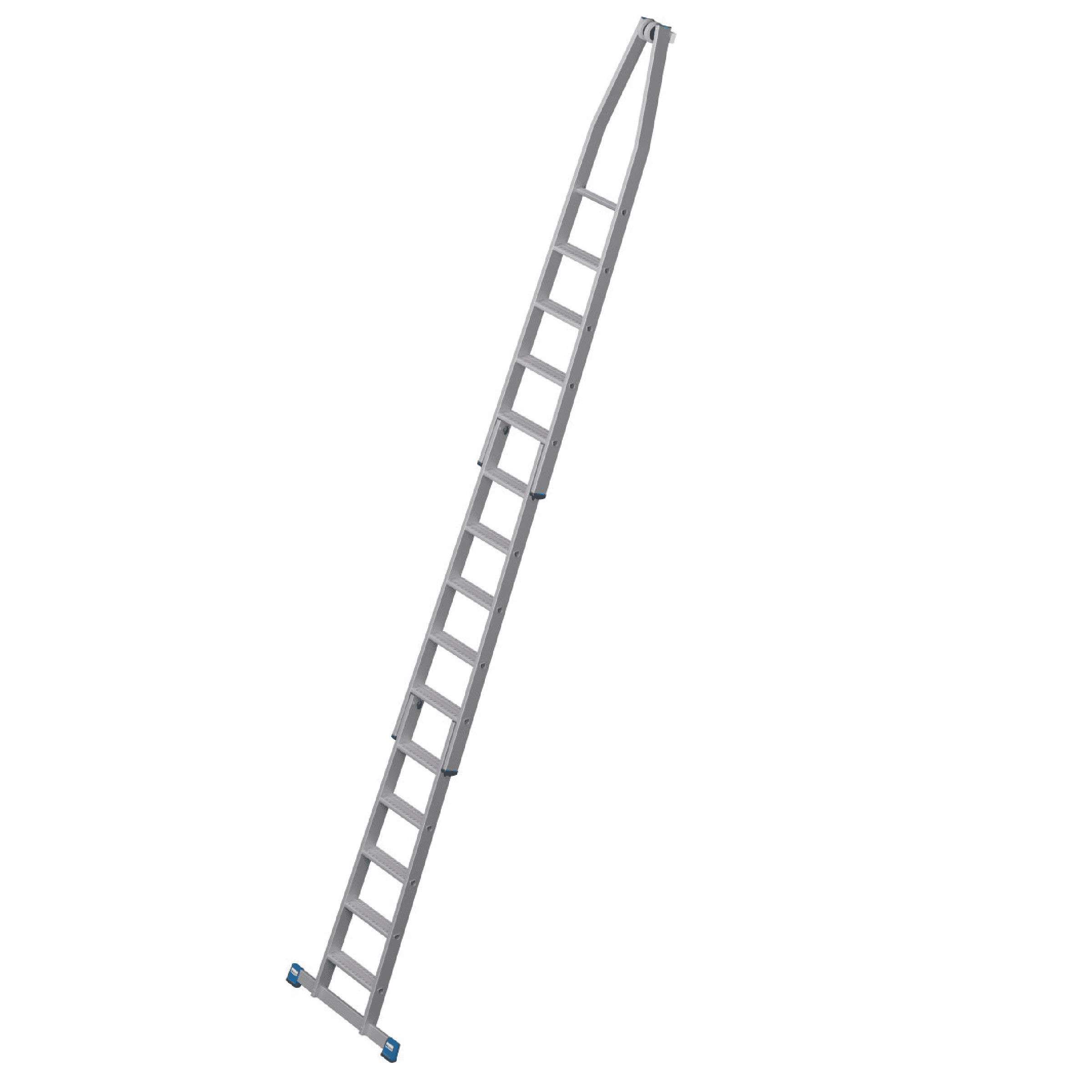 Ausziehbare Aluminiumleiter für professionelle Reinigung Ausziehbare Aluminiumleiter mit Oberrolle und breiten Standfüßen für sicheren Aufstieg bei der professionellen Gebäudereinigung