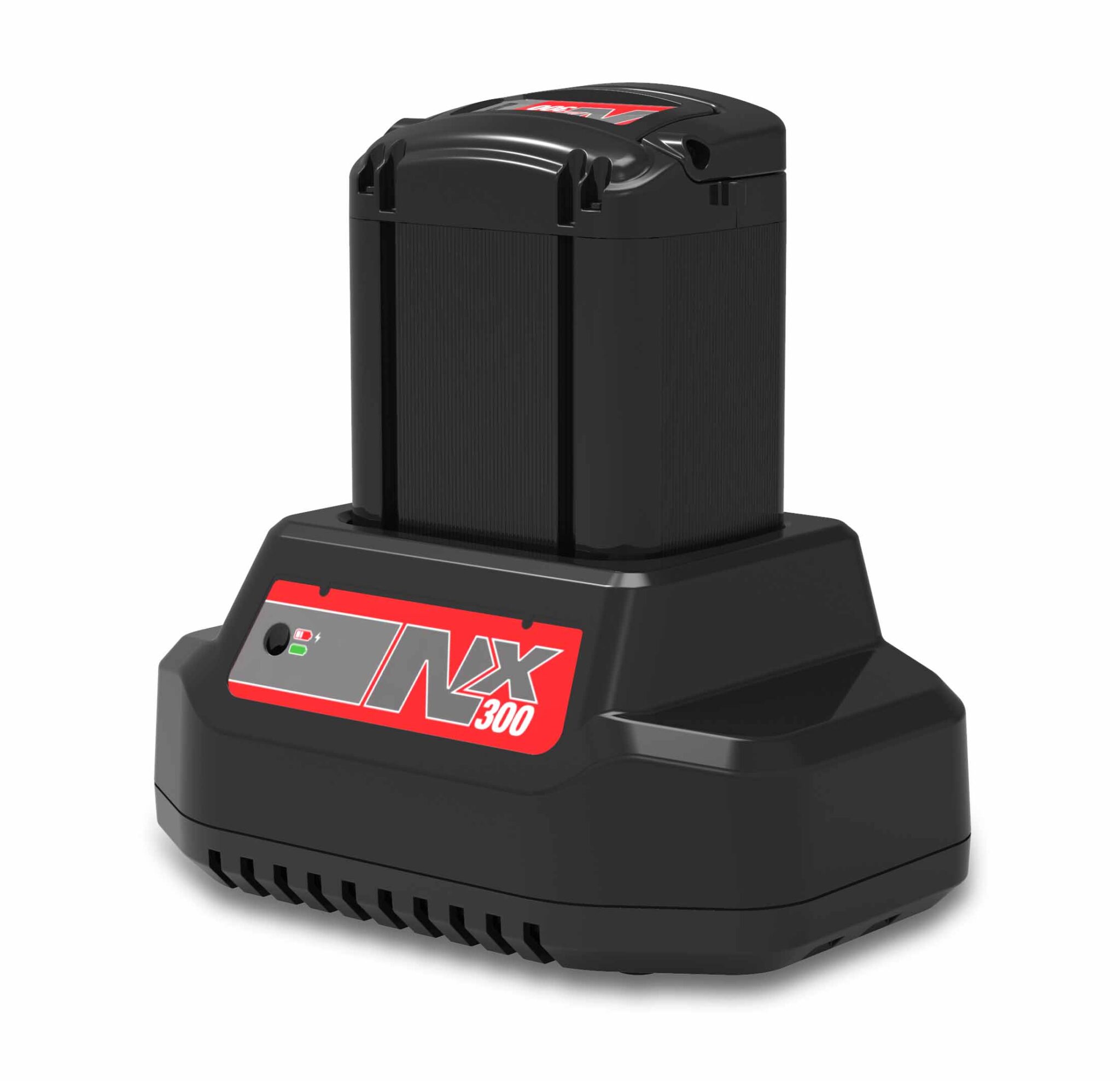 Numatic NX300 Akkuladegerät mit sichtbaren Ladekontrollleuchten.