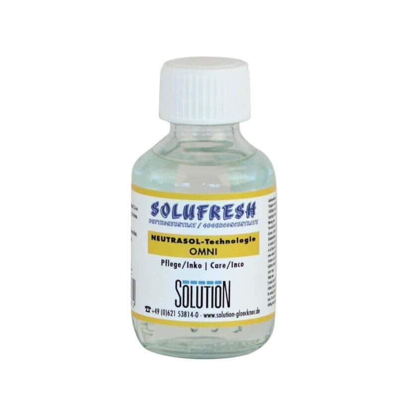 Solufresh Reinigungskonzentratflasche Solufresh Reinigungskonzentrat in transparenter Flasche mit weißem Verschluss für die professionelle Gebäudeunterhaltsreinigung