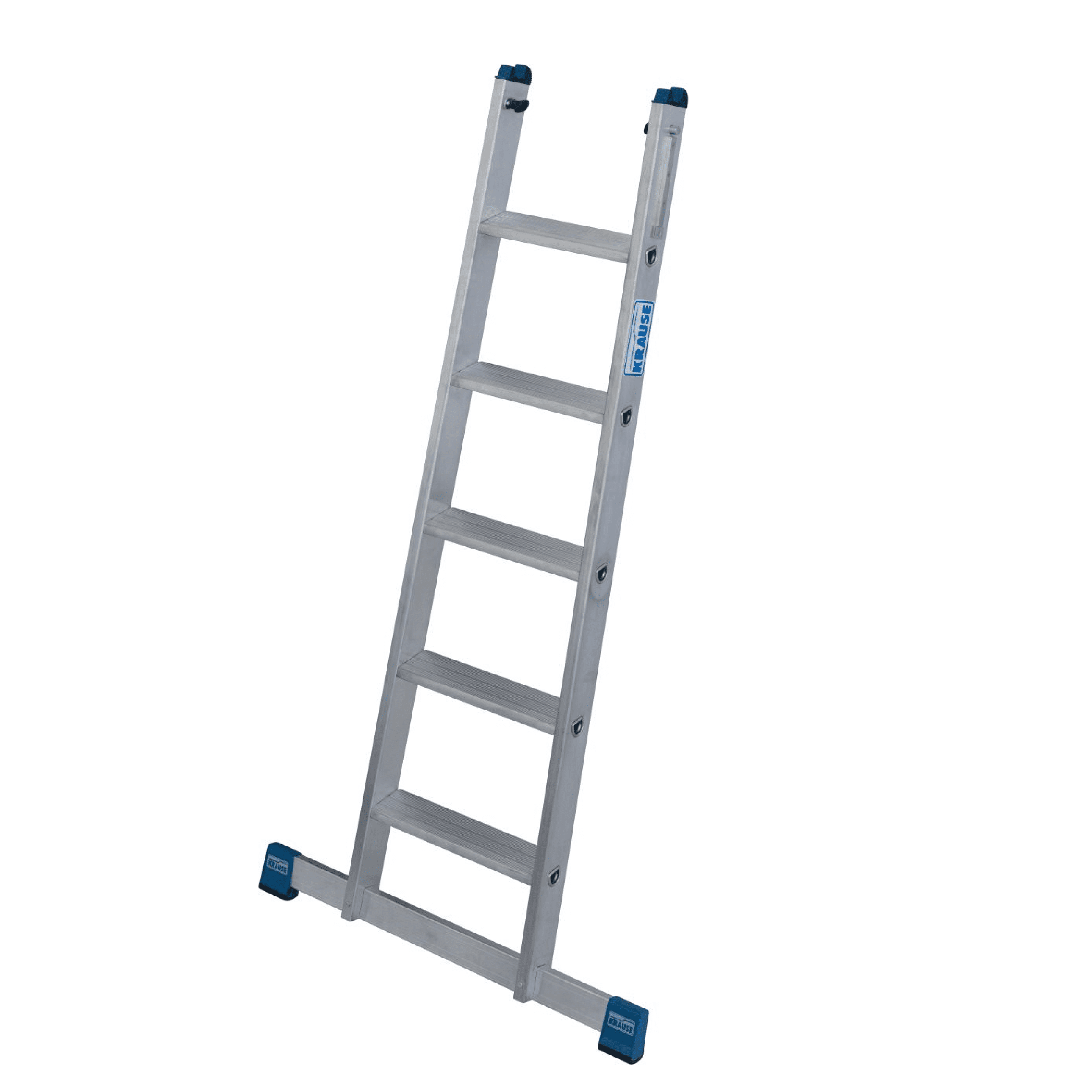 Krause Aluminium-Einzelleiter Krause Anlegeleiter aus Aluminium mit sechs Sprossen und breitem Stabilisator für sicheren Stand im professionellen Wartungsbereich