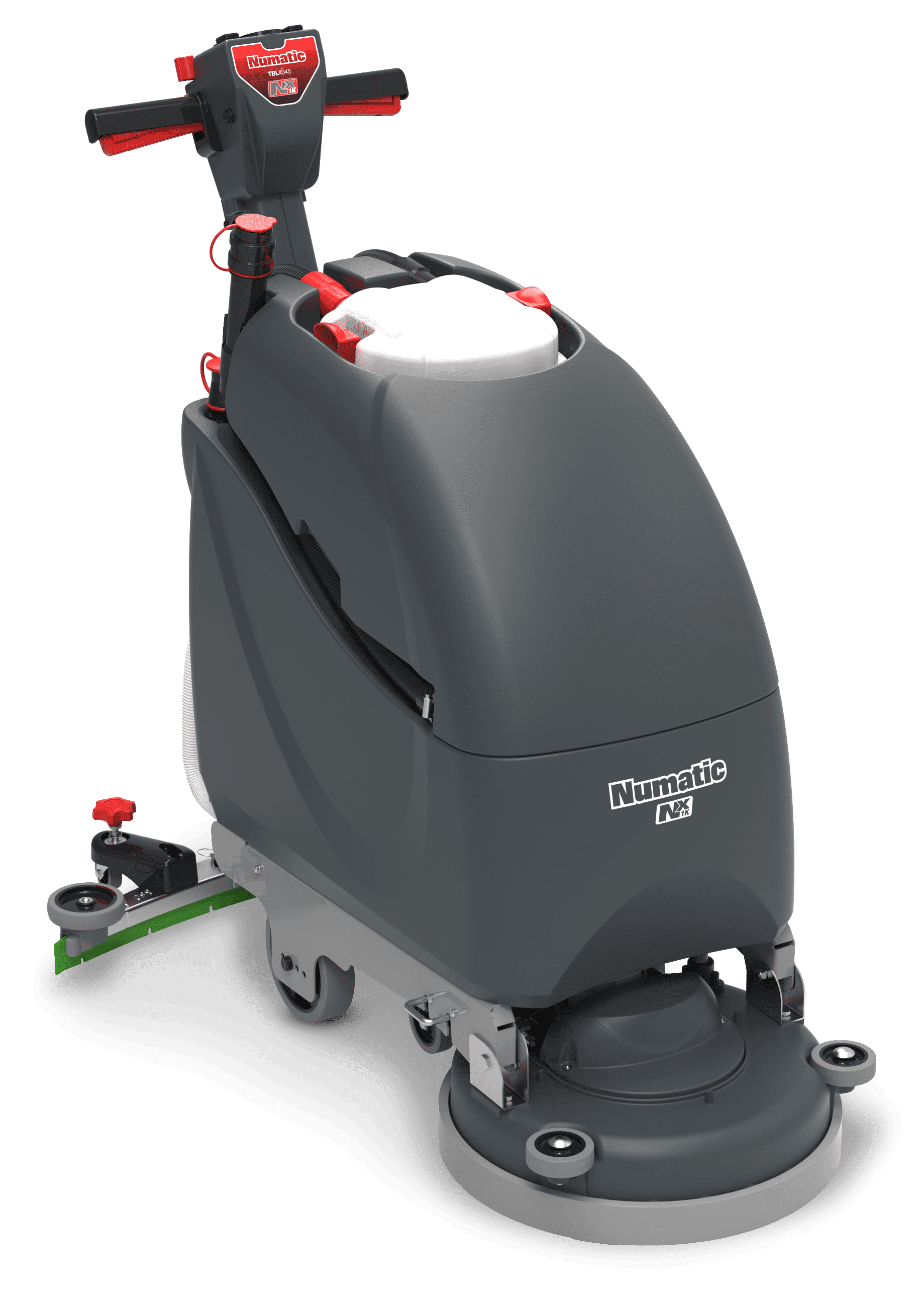 Numatic Scheuersaugmaschine TBL 405 Numatic-Scheuersaugmaschine mit grauem Tank und Bürstenkopf für die professionelle Bodenreinigung in der gewerblichen Gebäudewartung