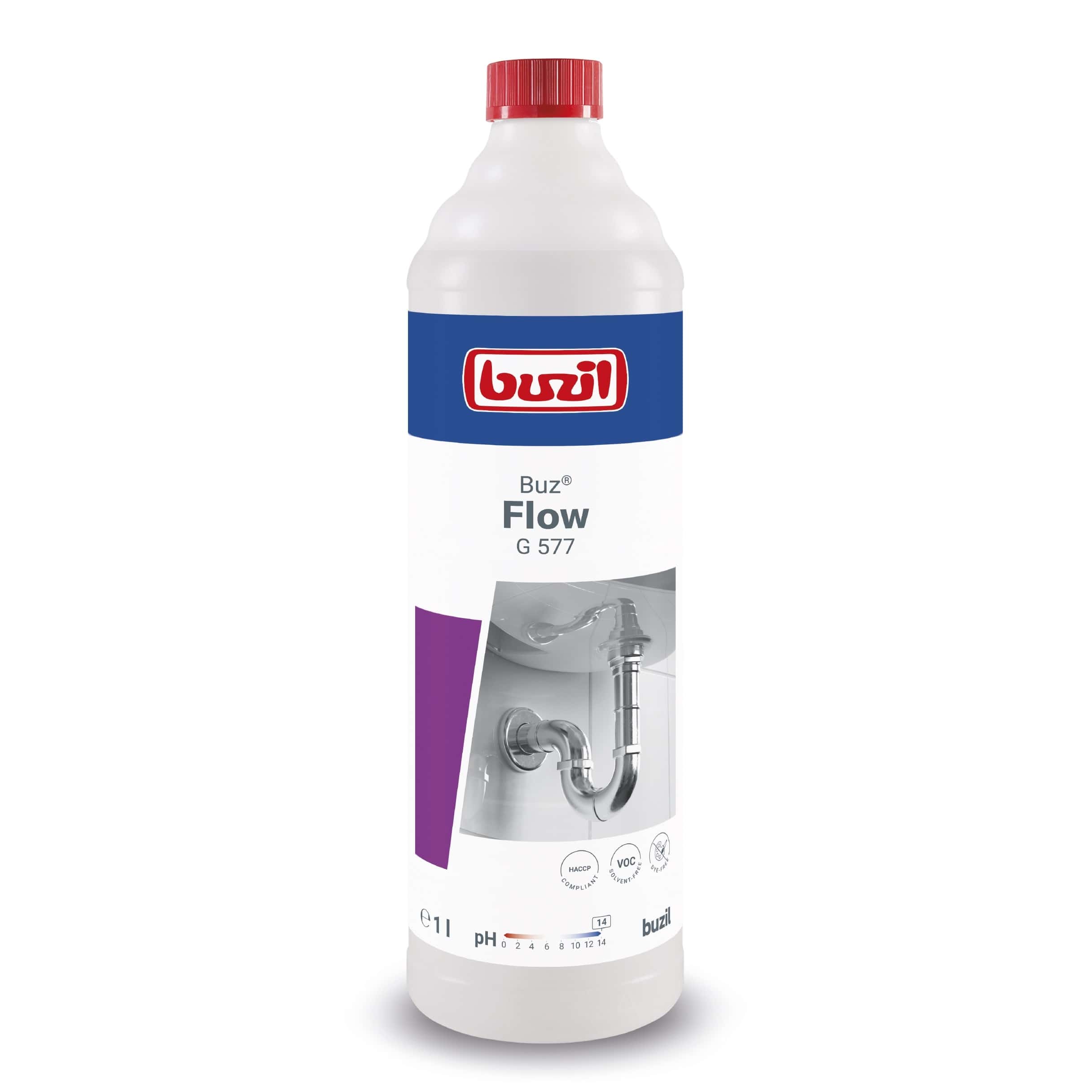 Buzil Sanitärreiniger G 577 in weißer Flasche mit rotem Deckel für professionelle Sanitärreinigung Buzil Sanitärreiniger G 577 in weißer Flasche mit rotem Deckel für professionelle Sanitärreinigung