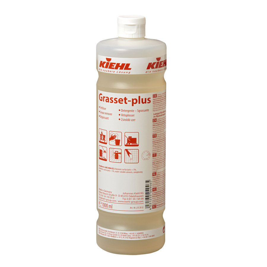 Kiehl Grasset-plus Reinigungskonzentrat in weißer 1000ml Flasche mit rotem Etikett für professionelle Reinigung