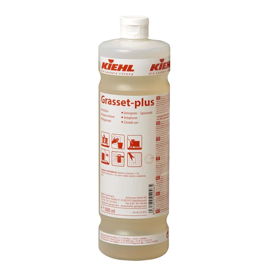Kiehl Grasset-plus Reinigungskonzentrat in weißer 1000ml Flasche mit rotem Etikett für professionelle Reinigung Kiehl Grasset-plus Reinigungskonzentrat in weißer 1000ml Flasche mit rotem Etikett für professionelle Reinigung