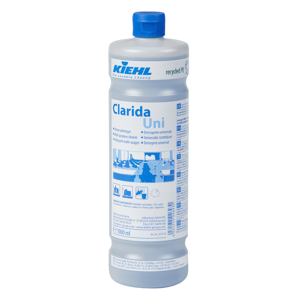 Kiehl Clarida Uni Allzweckreiniger in blauer 1000ml Flasche mit blauem Schraubverschluss für professionelle Reinigung Kiehl Clarida Uni Allzweckreiniger in blauer 1000ml Flasche mit blauem Schraubverschluss für professionelle Reinigung