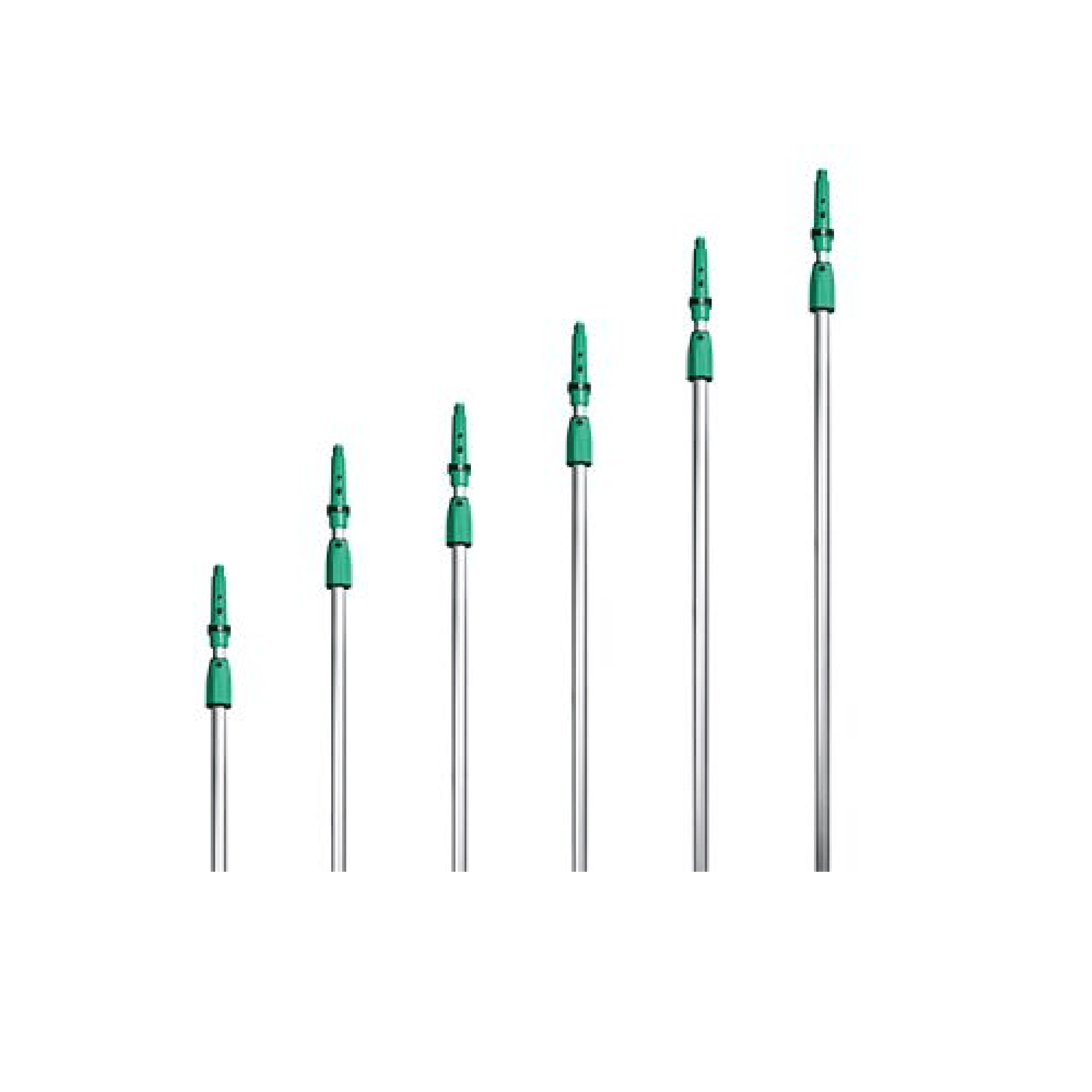Verlängerungsstangen für Reinigungsgeräte Set aus fünf Verlängerungsstangen mit grünen Anschlüssen für Reinigungsgeräte.