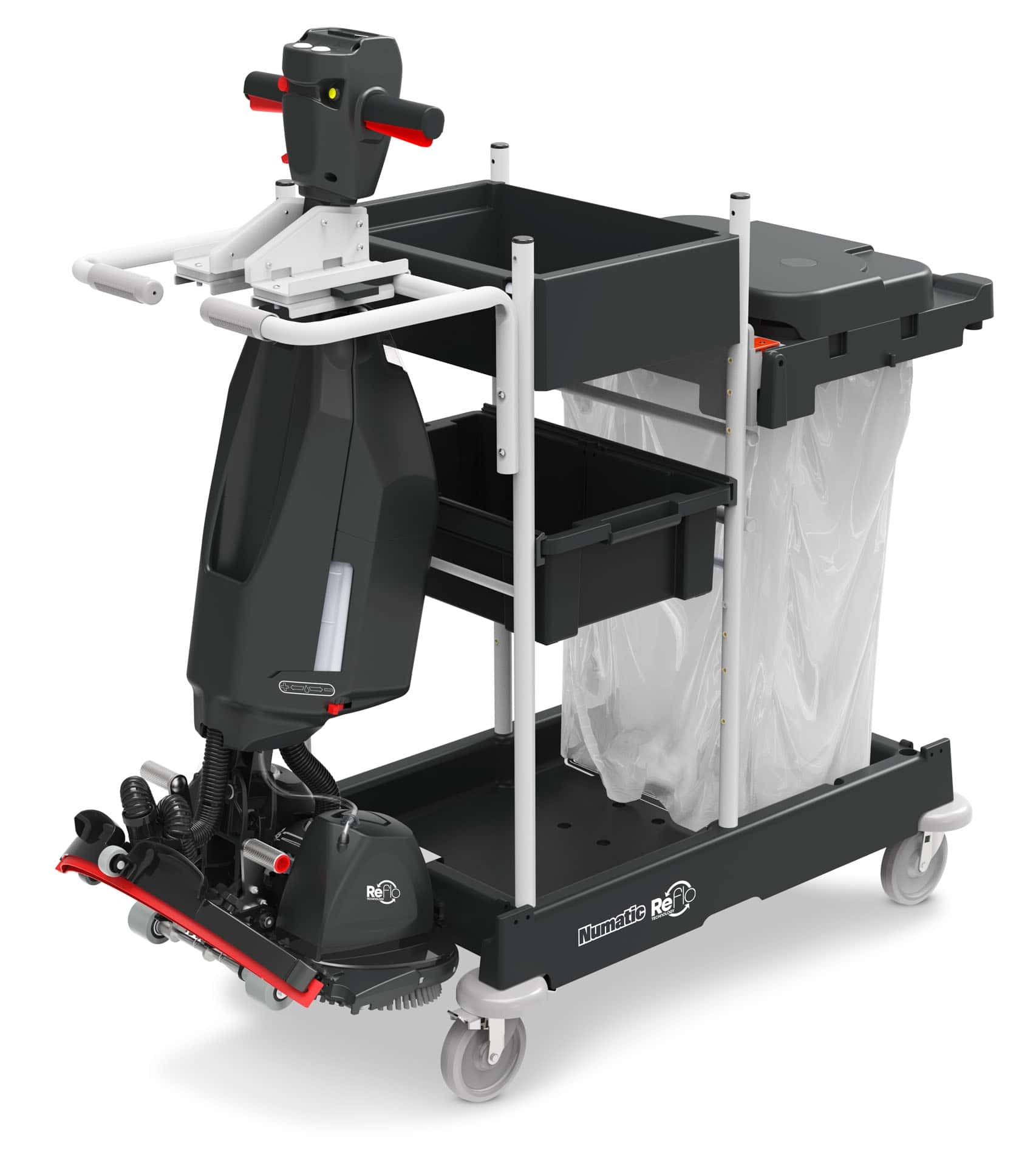 Numatic ServoMatic SM5 Reinigungswagen Numatic Reinigungswagen ServoMatic SM5 mit Abfallbehälter und Ablageflächen.
