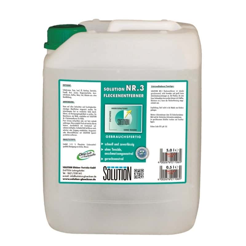 Lösung Nr. 3 Fleckentfernerkanister Lösung Nr. 3 Fleckenentferner im 5-Liter-Kanister mit Etikett