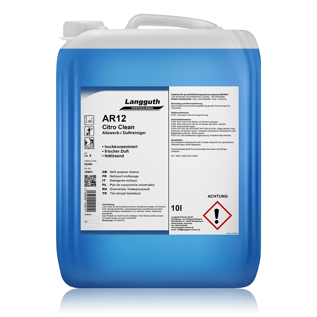 AR 12 Citro Clean – frischer Citrus-Allzweckreiniger für saubere, duftende Oberflächen.