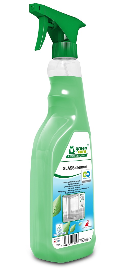 Green Care Professioneller Glasreiniger in der 750-ml-Sprühflasche mit grüner Düse für professionelle Fensterreinigungsaufgaben