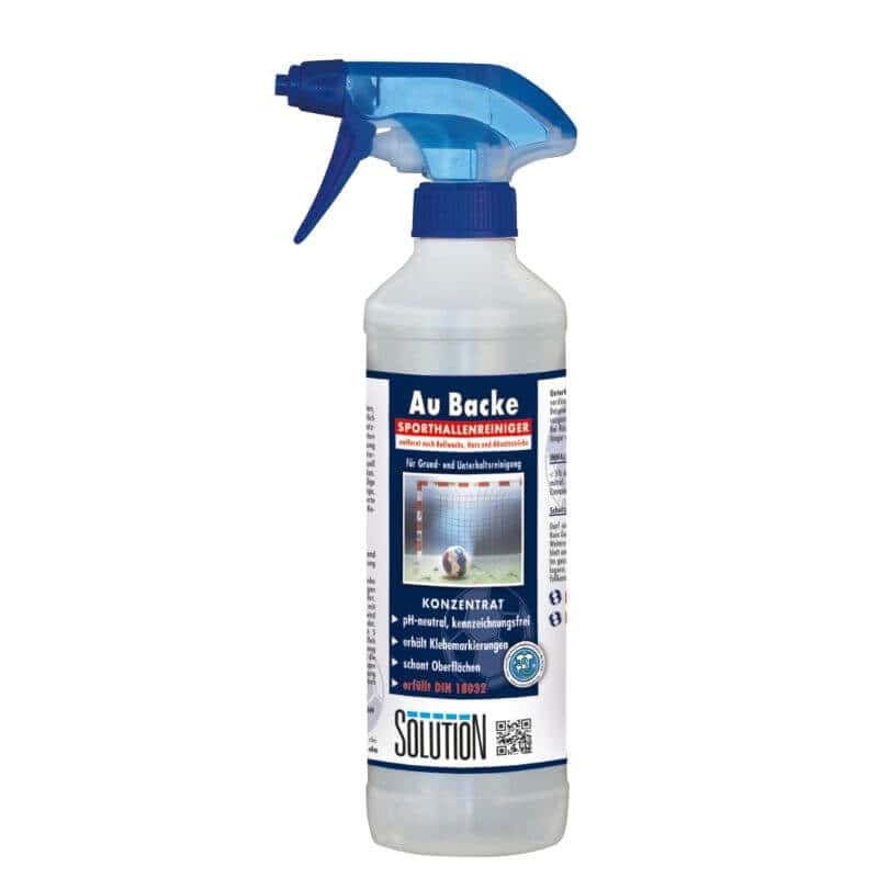Au Backe Sports Hall Cleaner Sprühflasche Au Backe Sporthallenreiniger in der Sprühflasche mit blauem Sprühkopf für die professionelle Bodenreinigung in Turnhallen