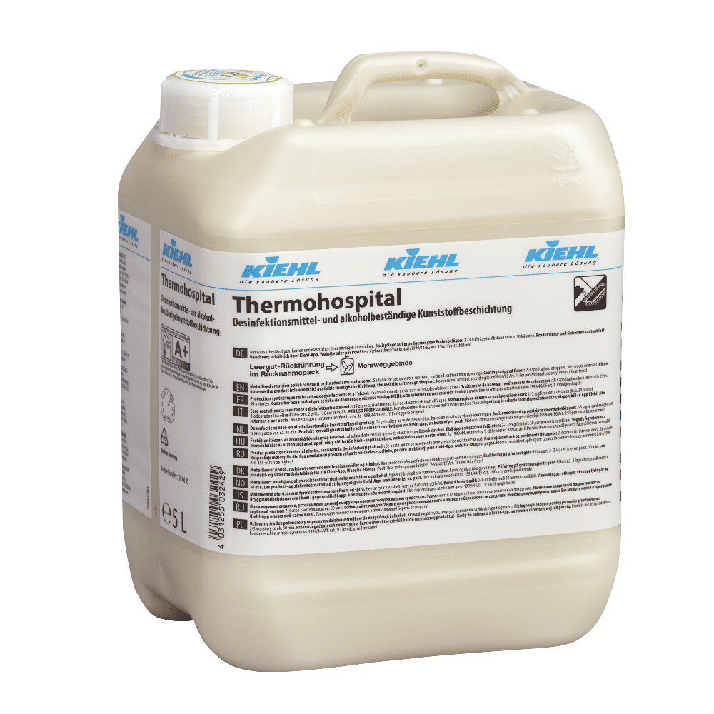 Kiehl Thermohospital Desinfektionsmittel 5 Liter Kiehl Thermohospital Desinfektionsmittel im 5-Liter-Behälter mit Etikett.