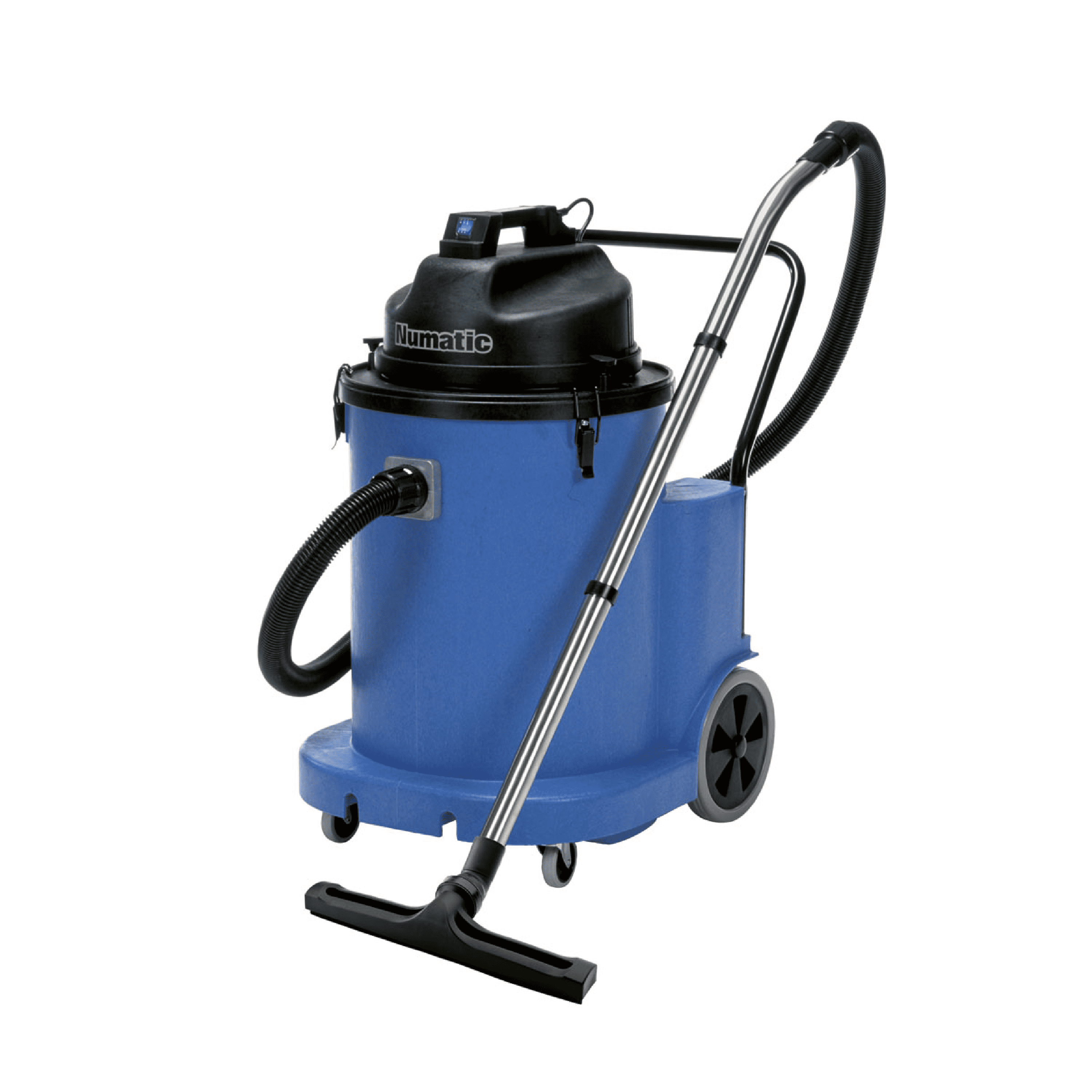 Numatic WVD1800DH-2 Nass- und Trockensauger Numatic WVD1800DH-2 Nass- und Trockensauger in Blau mit Schlauch und Stab.