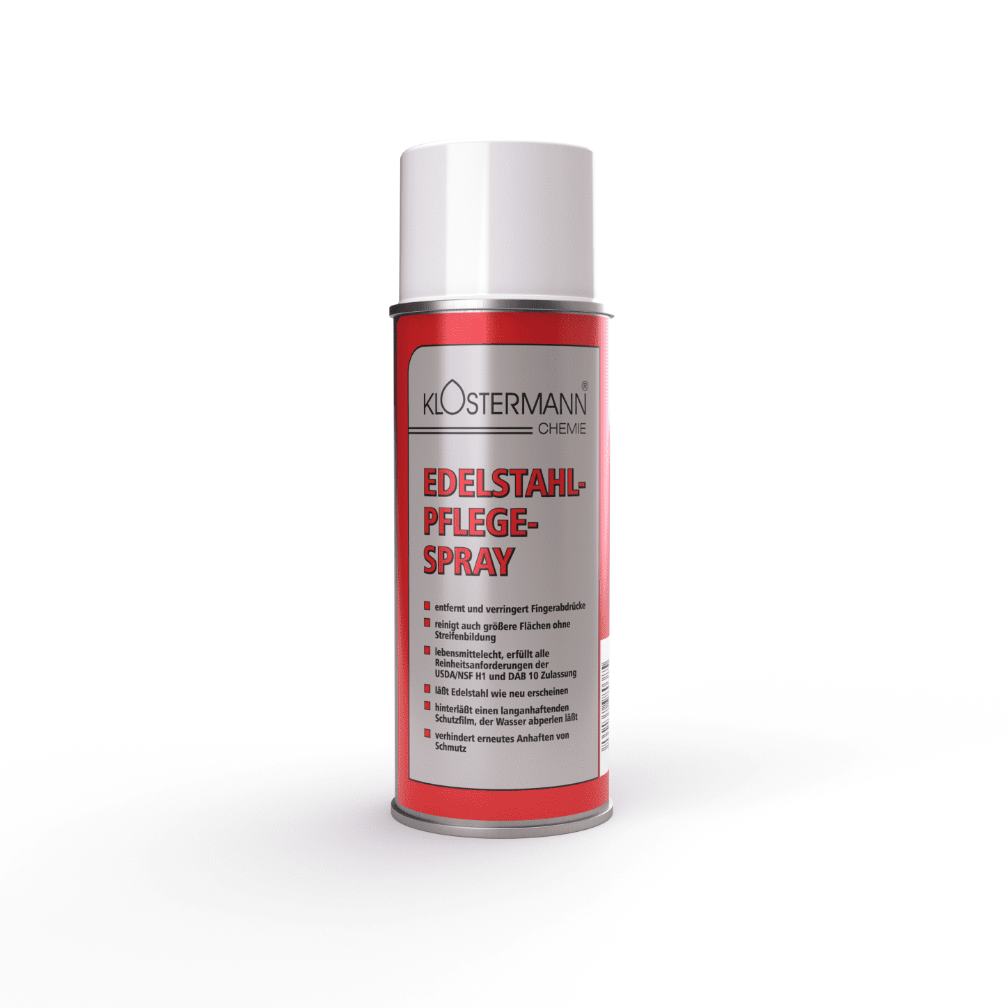 Klostermann Chemie Edelstahl-Pflege-Spray in roter Sprühdose mit weißem Deckel für die professionelle Metallpflege Klostermann Chemie Edelstahl-Pflege-Spray in roter Sprühdose mit weißem Deckel für die professionelle Metallpflege