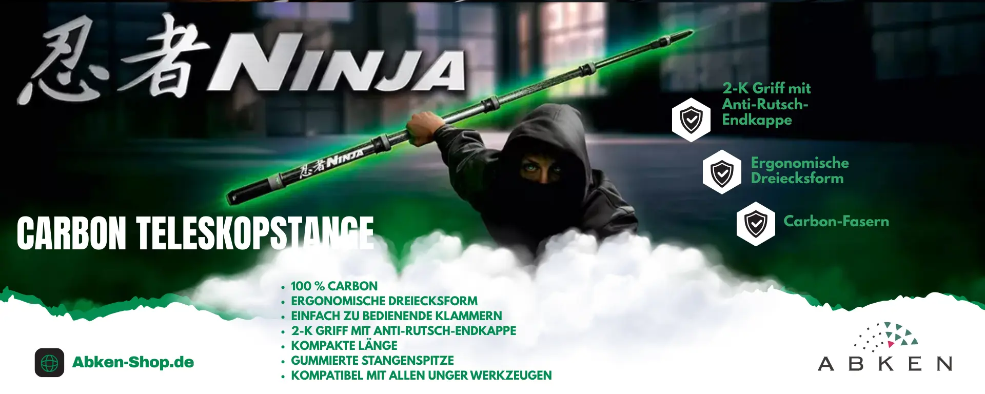 Carbon-Teleskopstange mit ergonomischer Dreiecksform und 2-K-Griff für vielseitige Anwendungen
