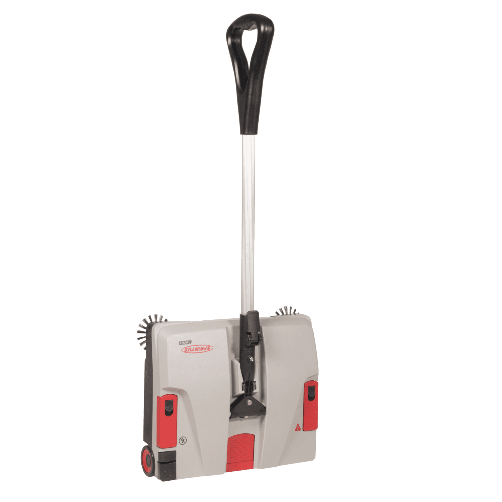 Sprintus Medusa Akku-Kehrmaschine Akku-Kehrmaschine Sprintus Medusa mit grauem Gehäuse und langem Stiel für die effiziente Bodenreinigung im gewerblichen Bereich