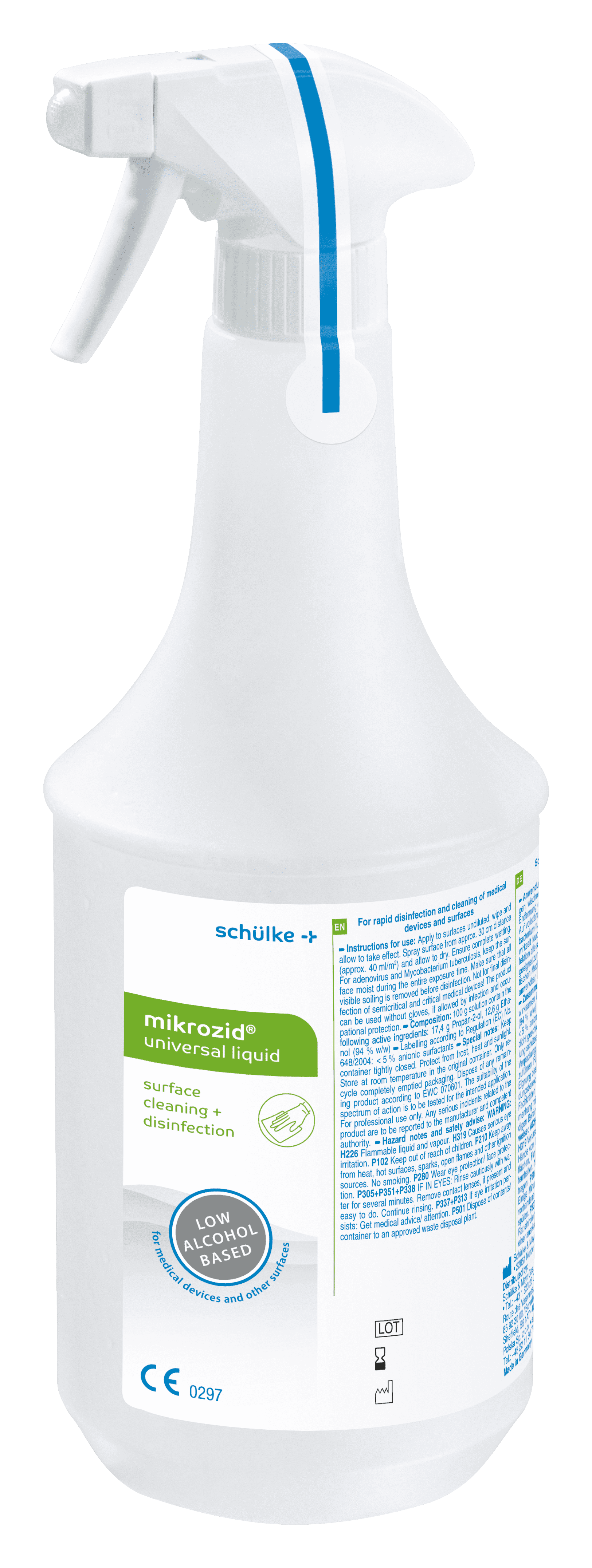 Mikrozid Universal-Flüssigkeitssprühflasche Mikrozid Universal-Flüssigkeitssprühflasche mit Etikett zur Oberflächenreinigung und Desinfektion.