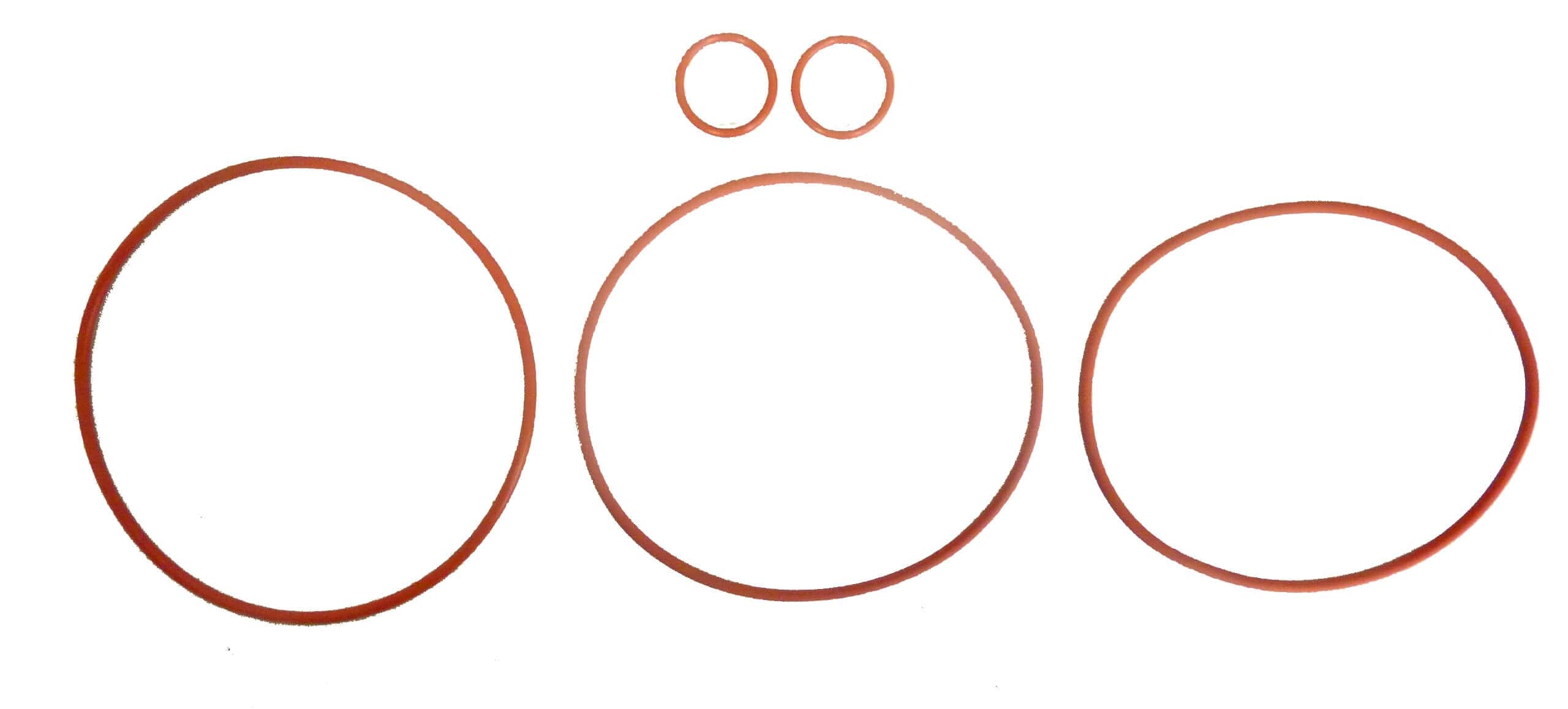 Satz mit fünf orangefarbenen Gummi-O-Ring-Dichtungen Set mit fünf orangefarbenen O-Ring-Dichtungen aus Gummi in verschiedenen Größen für die Wartung und Reparatur professioneller Reinigungsmaschinen