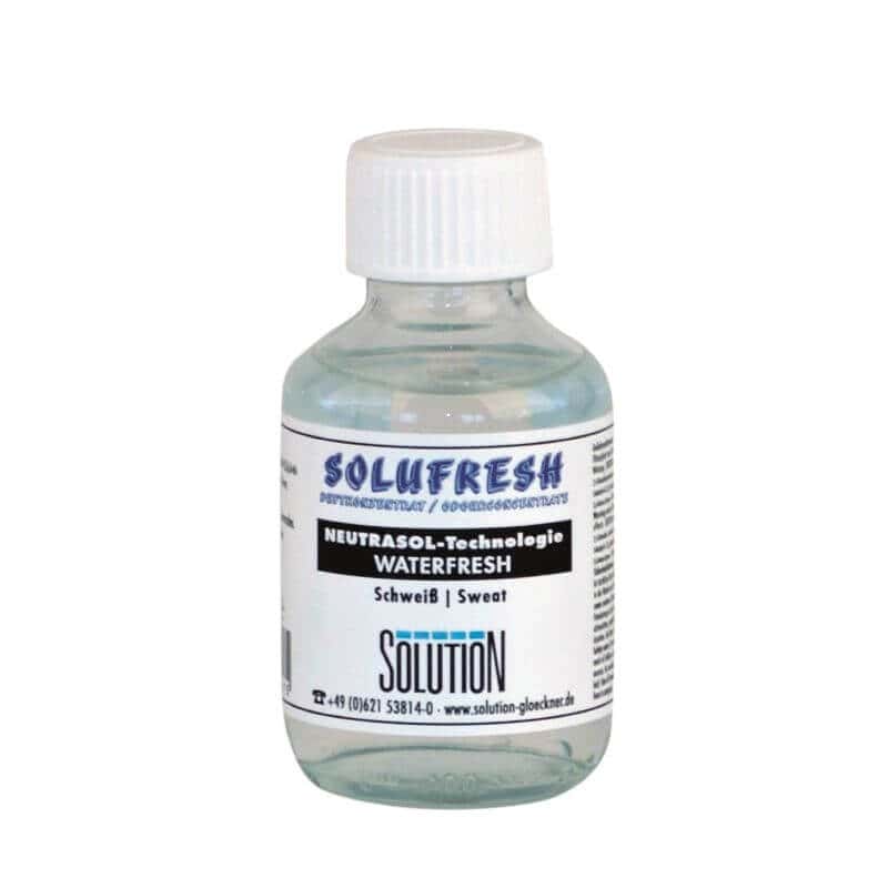 Solufresh Reinigungskonzentratflasche Solufresh Reinigungskonzentrat in transparenter Flasche mit weißem Schraubverschluss zur professionellen Geruchsneutralisierung