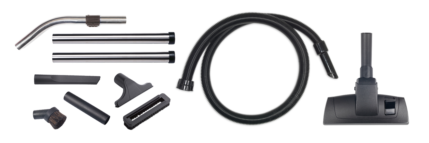 Zubehörset mit Saugrohren, Düsen und Bürsten für Staubsauger im gewerblichen Einsatz