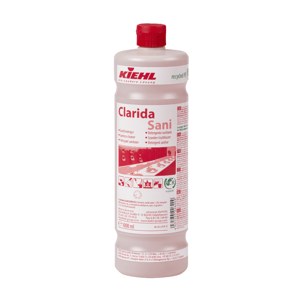Kiehl Clarida Sani Sanitärreiniger 1000 ml Kiehl Clarida Sani Sanitärreiniger in der 1000-ml-Flasche mit rotem Verschluss für die professionelle Sanitärbereichsreinigung