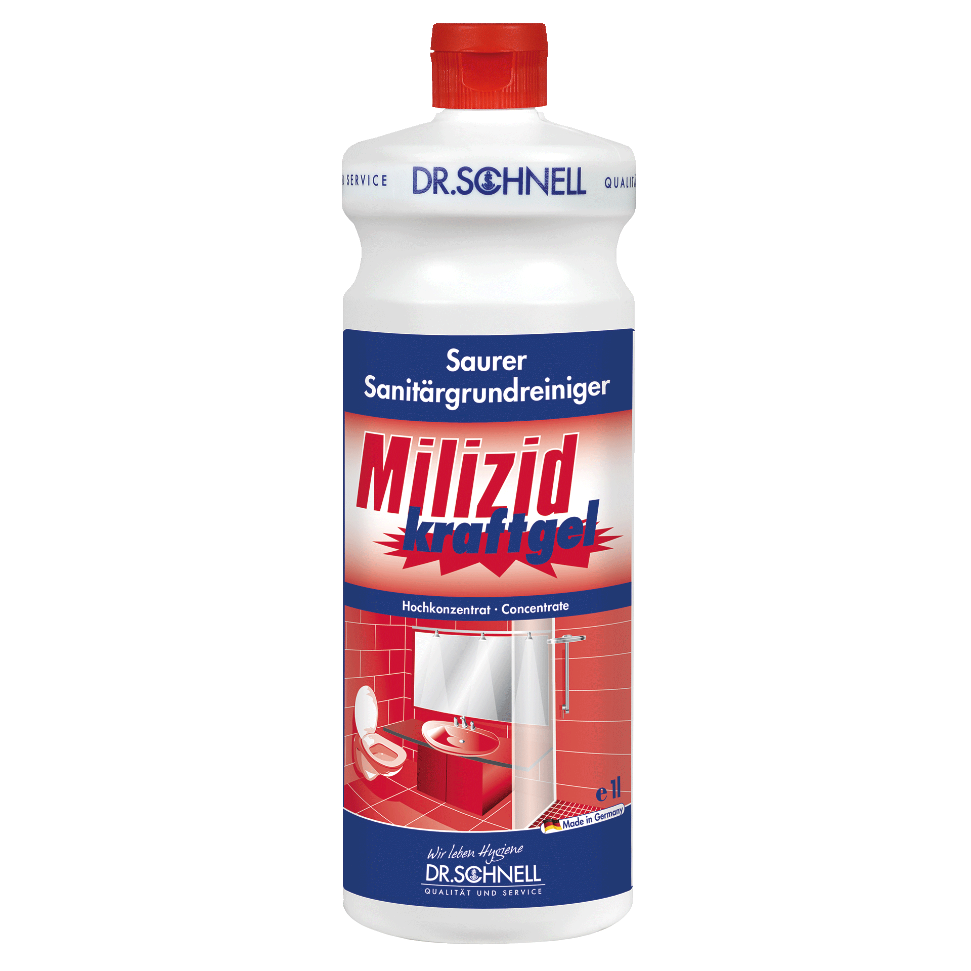 Dr. Schnell Milizid Kraftgel saurer Sanitärreiniger in der 1-Liter-Flasche für die professionelle Badreinigung
