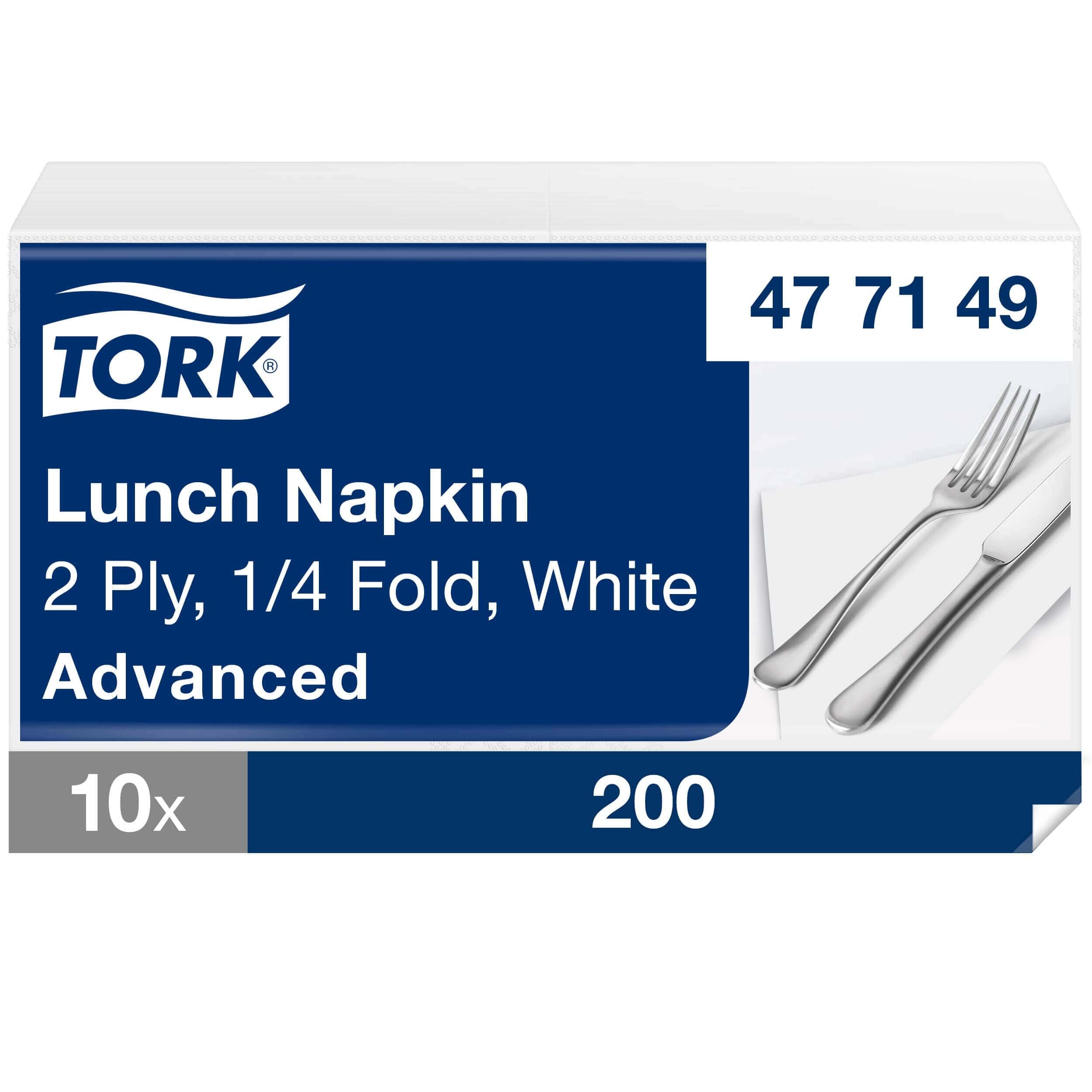 Tork Advanced Weiße Lunchservietten, 2-lagig Tork Advanced weiße 2-lagige Lunchservietten in einer 1/4-Falzpackung mit 200 Blatt für professionelle Catering- und Essbereiche