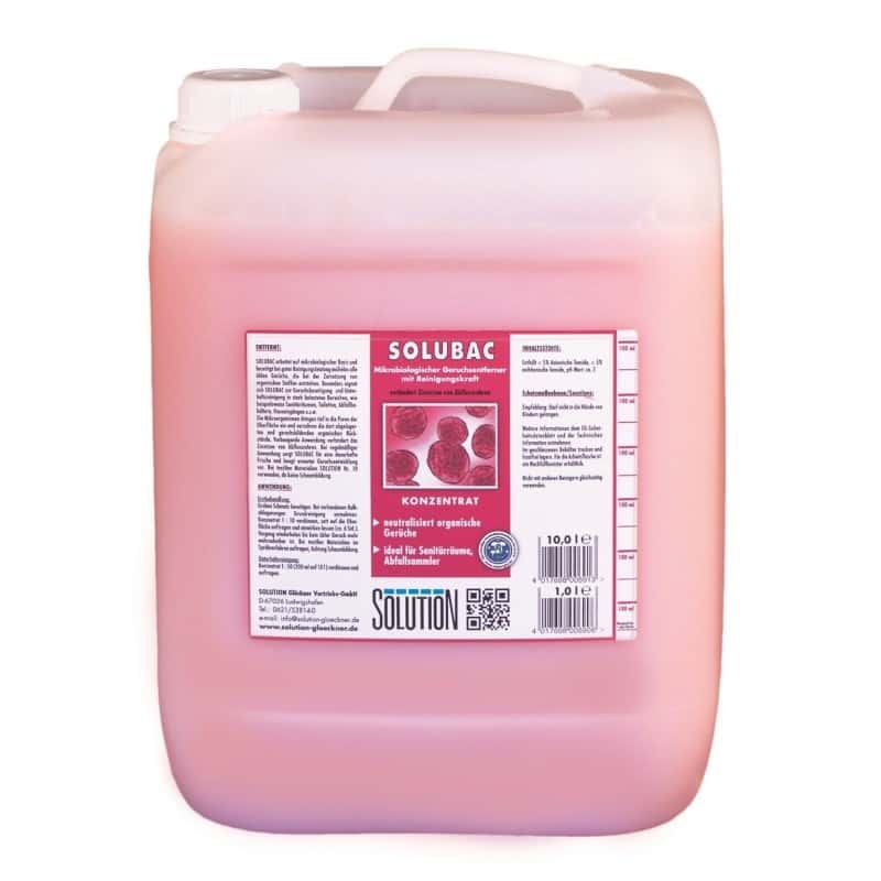Solubac Reinigungskonzentrat im 10-Liter-Gebinde Solubac Reinigungskonzentrat im 10-Liter-Gebinde mit Etikett.