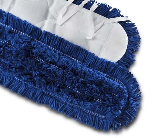 Blauer Mikrofaser-Staubwischkopf mit weißer Rückseite und Bindebändern für die professionelle Trockenbodenreinigung Blauer Mikrofaser-Staubwischkopf mit weißer Rückseite und Bindebändern für die professionelle Trockenbodenreinigung