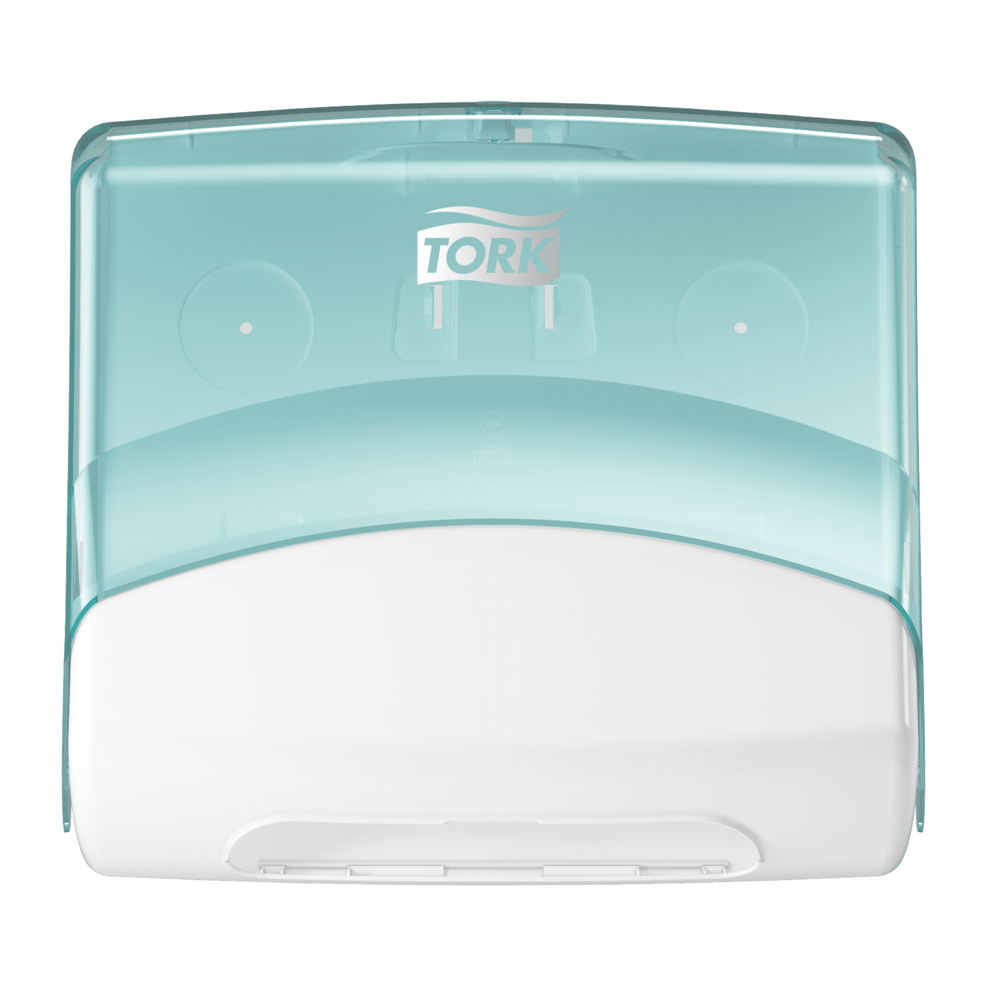Vorderansicht des Tork W4 Einzelblattspenders Tork Einzeltuchspender W4 in Frontansicht mit transparentem Deckel