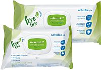 Zwei Packungen Schülke Mikrozid Free Line Desinfektionstücher in weißer und grüner Verpackung für die professionelle Reinigung