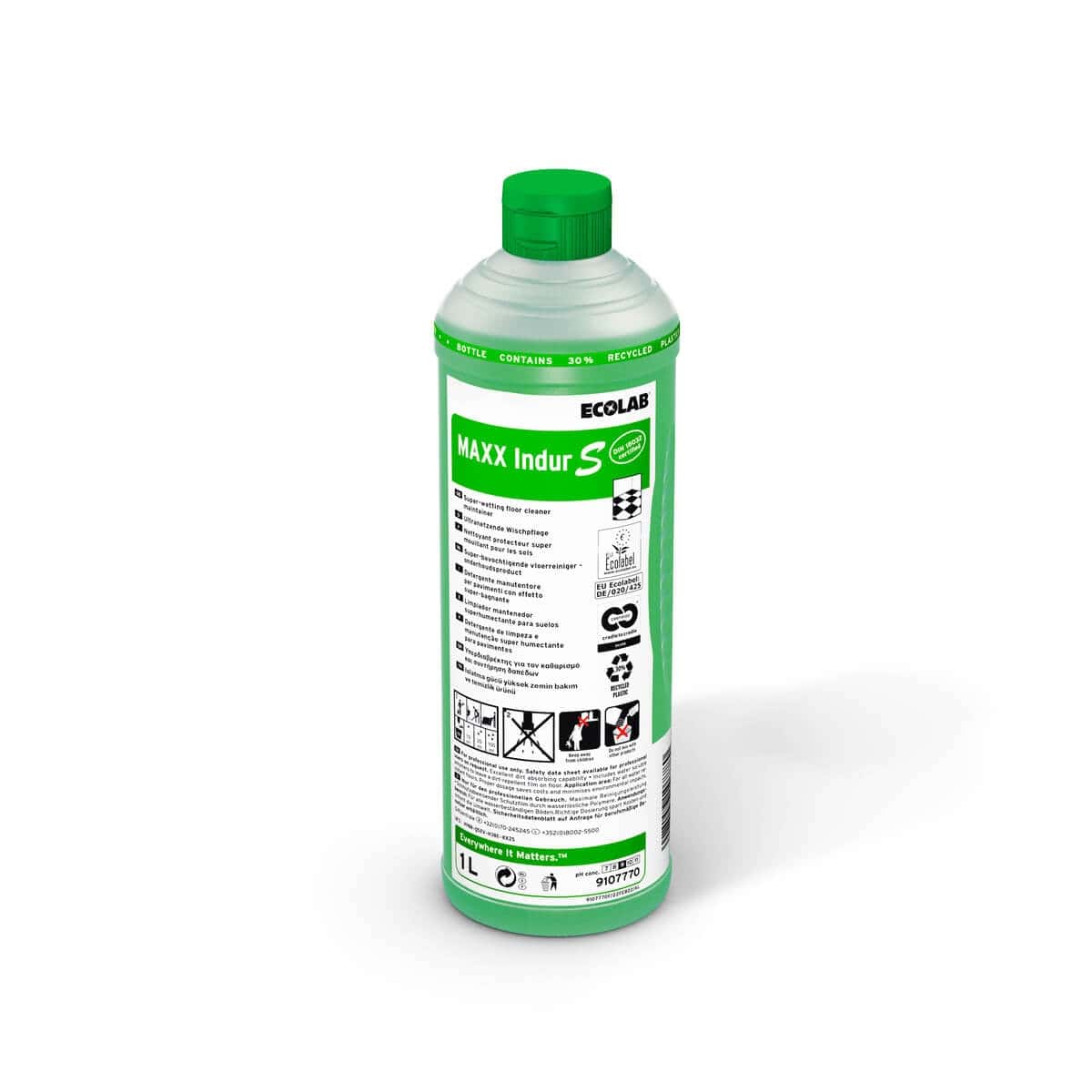 Ecolab MAXX Indur S Bodenreiniger Ecolab MAXX Indur S Bodenreiniger in der 1-Liter-Flasche mit grünem Verschluss für die professionelle Bodenpflege und Reinigung